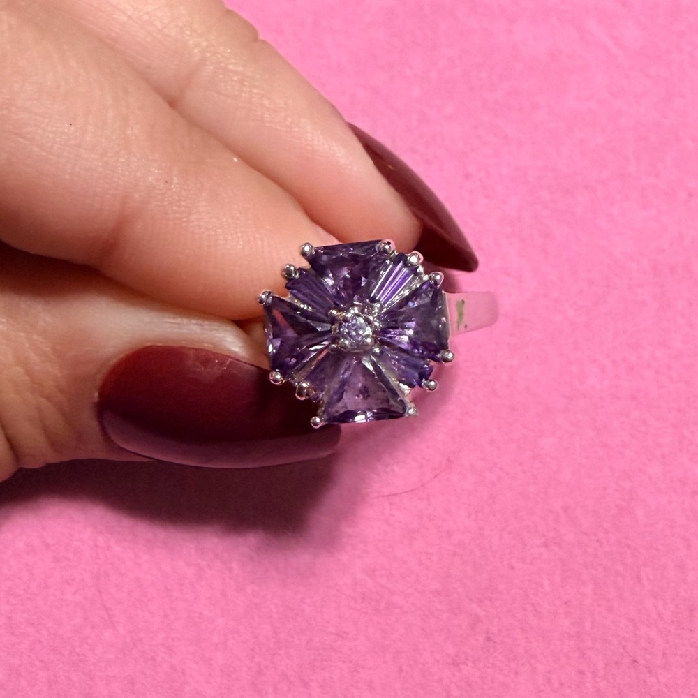 Sterling silver amethyst flower ring size 8